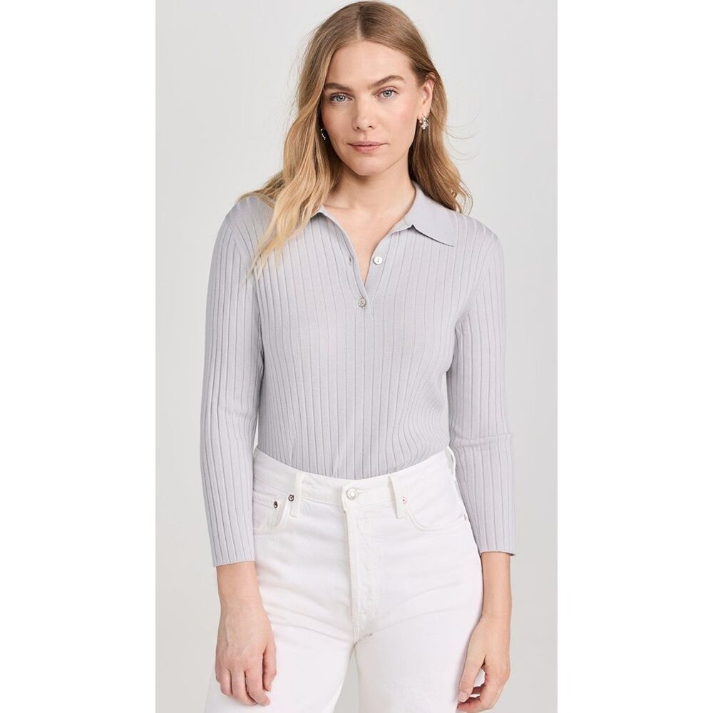 Vince Women’s Sweater Top Size M Medium Gray Ribbed Knit Wool Blend Long Sleeve
